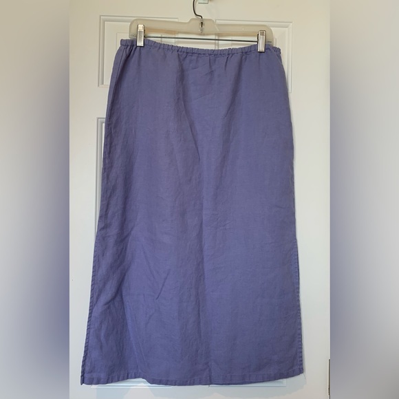 Chadwick’s vintage Aline 100% Linen midi skirt side 13” size 6 petite periwinkle - Picture 1 of 9
